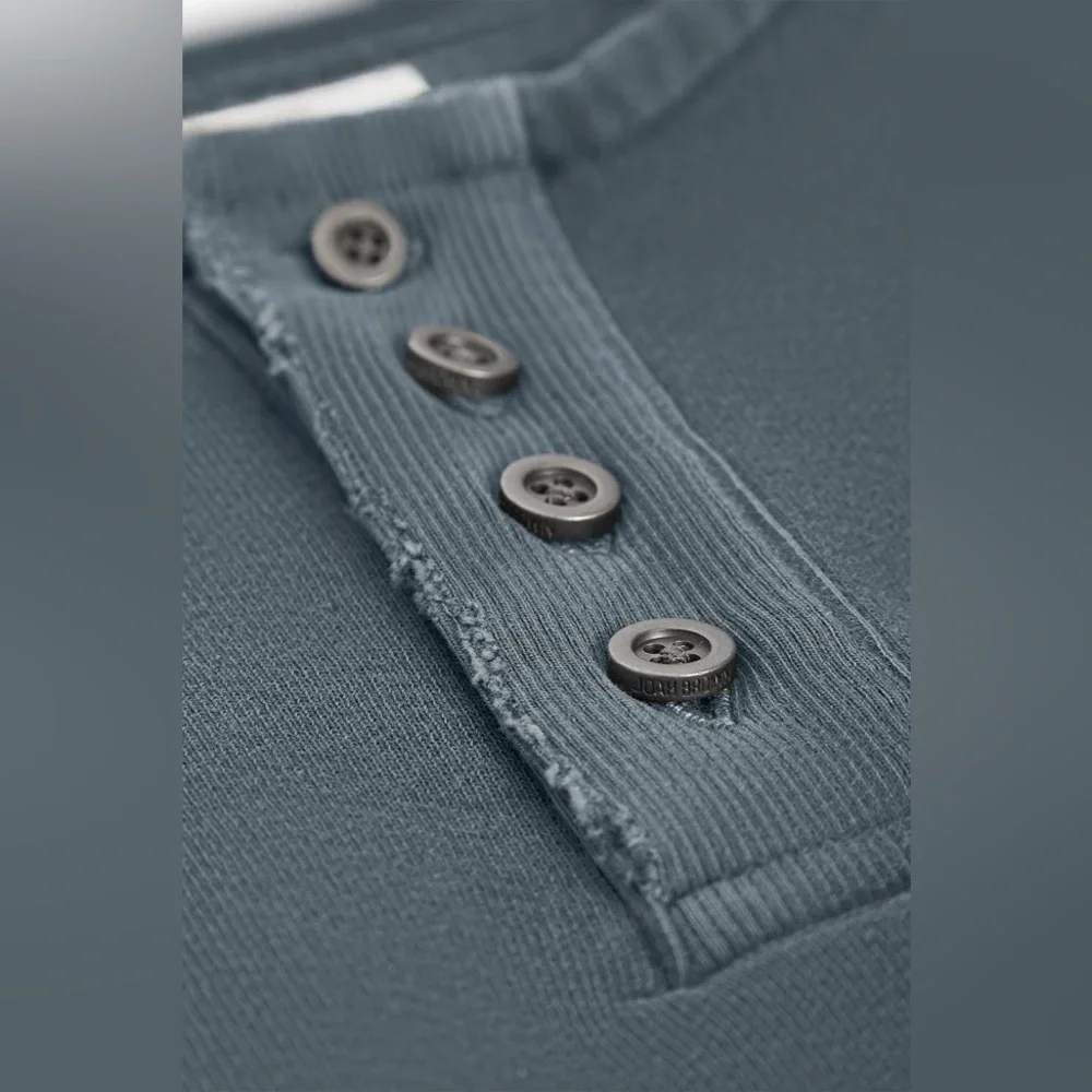 Joah Brown Henley Crop Sweatshirt Pearl Grey French Terry S - Picture 4 of 4